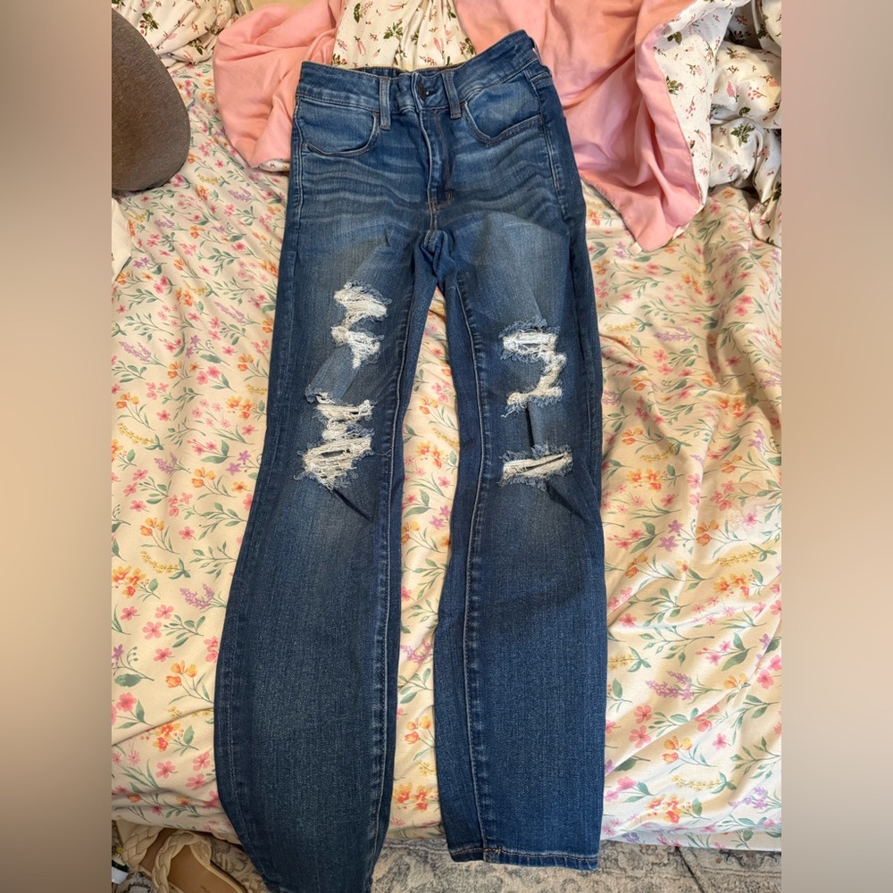 American Eagle Outfitters Ripped Dark Blue Skinny Jeans